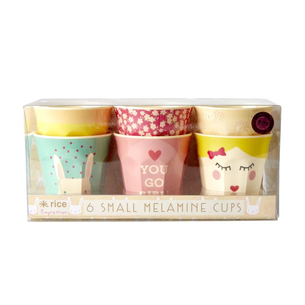 Set of 6 Small Kids Melamine Cups Rabbit Print Rice DK